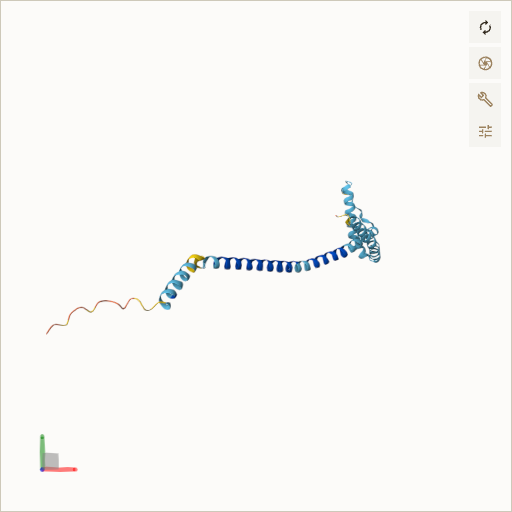 Predicted ribbon structure of OPA3 (Q9H6K4) — coloured by sequence position from N-terminus (blue) to C-terminus (red)