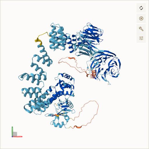 Predicted ribbon structure of IFT122 (Q9HBG6) — coloured by sequence position from N-terminus (blue) to C-terminus (red)
