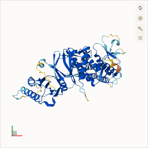 Predicted ribbon structure of MKKS (Q9NPJ1) — coloured by sequence position from N-terminus (blue) to C-terminus (red)
