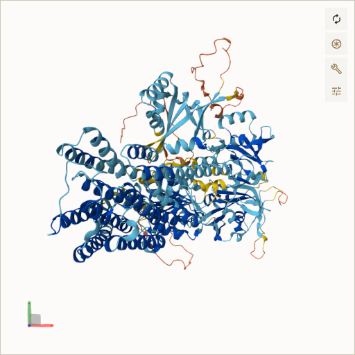 Predicted ribbon structure of ATP13A2 (Q9NQ11) — coloured by sequence position from N-terminus (blue) to C-terminus (red)