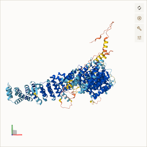 Predicted ribbon structure of FANCI (Q9NVI1) — coloured by sequence position from N-terminus (blue) to C-terminus (red)