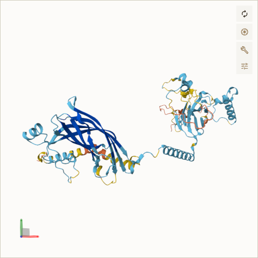Predicted ribbon structure of MKS1 (Q9NXB0) — coloured by sequence position from N-terminus (blue) to C-terminus (red)