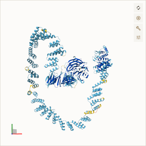 Predicted ribbon structure of IFT172 (Q9UG01) — coloured by sequence position from N-terminus (blue) to C-terminus (red)