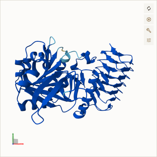 Predicted ribbon structure of GMPPB (Q9Y5P6) — coloured by sequence position from N-terminus (blue) to C-terminus (red)