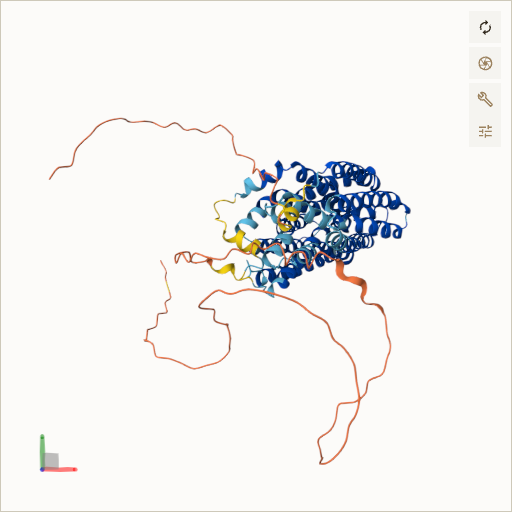 Predicted ribbon structure of FLVCR1 (Q9Y5Y0) — coloured by sequence position from N-terminus (blue) to C-terminus (red)